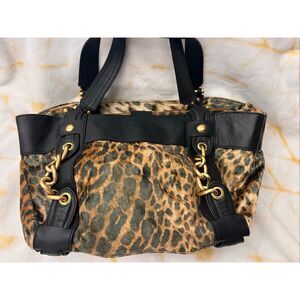Maxximum leopard-velvet/leather shoulder bag-gold chains Excellent Cond.